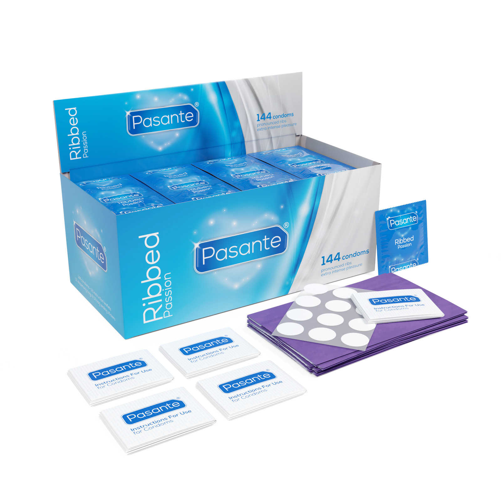Pasante Passion Ribbed Condoms 144 Box